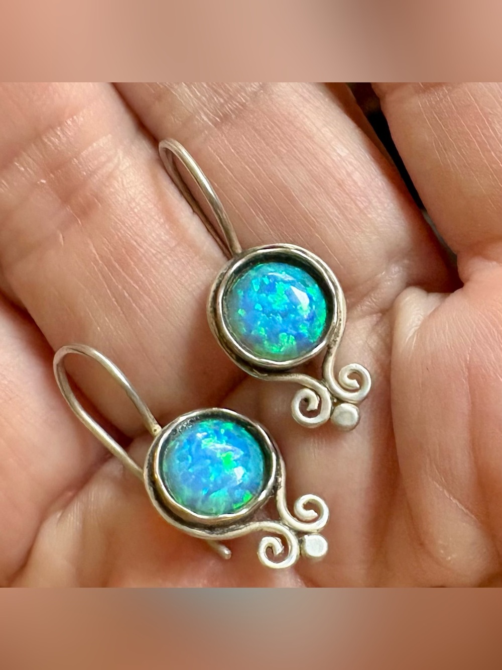 Vintage Bili Sterling Silver Blue Opal Drop Earrings Israel